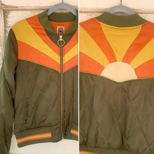 Olive Green CLASSIC ROCK COUTURE Rising Sun Satin Bomber Jacket size Medium